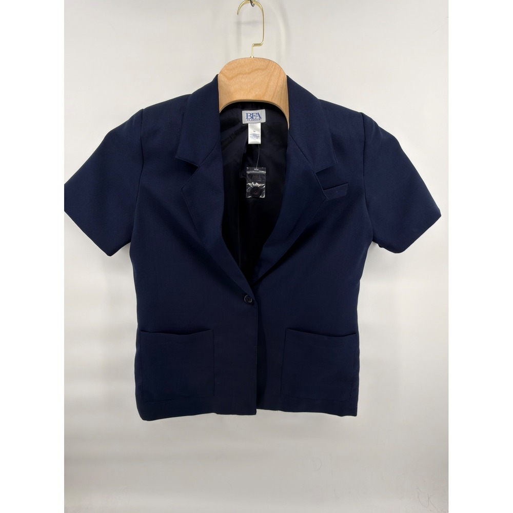 BFA Classics Women's Navy Blue Short Sleeve Blazer Jacket Size 14 Polyester